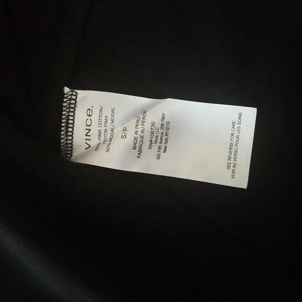 VINCE Cotton Square Neckline Long Sleeve Top Size S Small Black - Picture 4 of 4